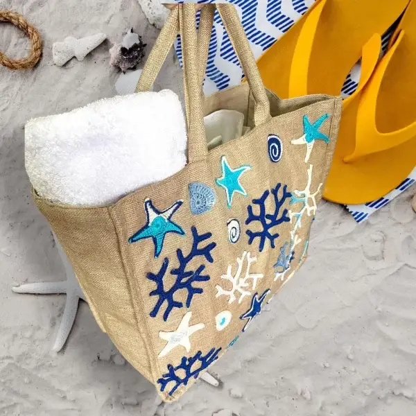 Handmade Coastal Hemp Beach Bag with Crochet Sea Motif - Image 6