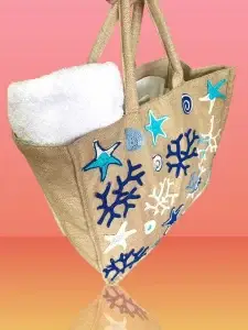 Handmade Coastal Hemp Beach Bag with Crochet Sea Motif