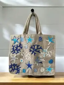 Handmade Coastal Hemp Beach Bag with Crochet Sea Motif