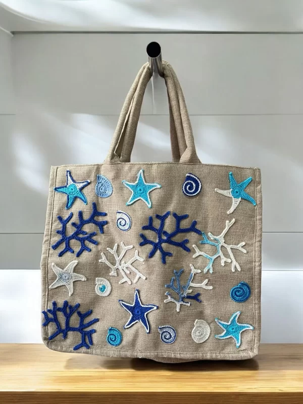 Handmade Coastal Hemp Beach Bag with Crochet Sea Motif - Image 2