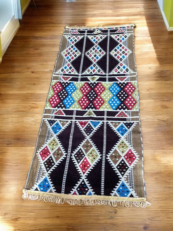 Egyptian Bedouin Kilim Rug - Brown Geometric Design - Image 4