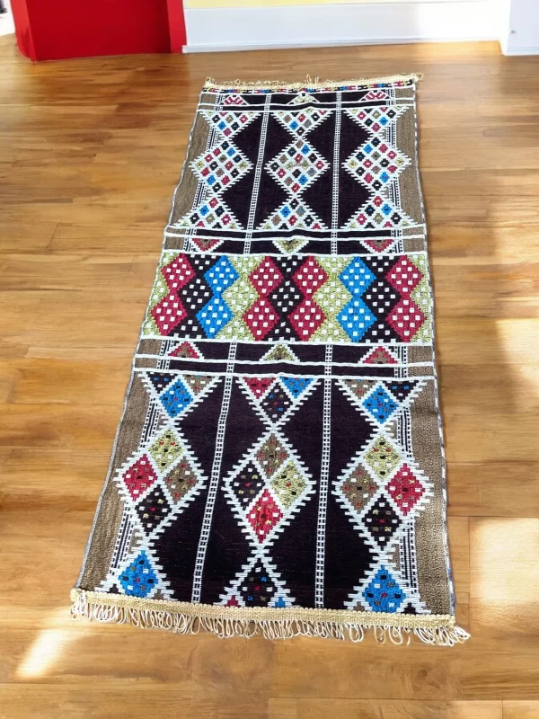 Egyptian Bedouin Kilim Rug - Brown Geometric Design - Image 3