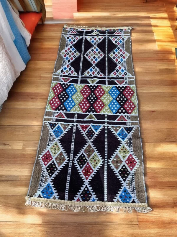 Egyptian Bedouin Kilim Rug - Brown Geometric Design