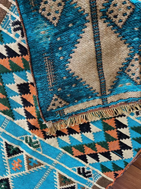 Egyptian Bedouin Kilim Rug - Turquoise Geometric Design - Image 2