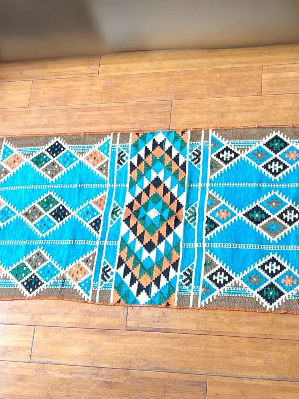 Egyptian Bedouin Kilim Rug - Turquoise Geometric Design - Image 4