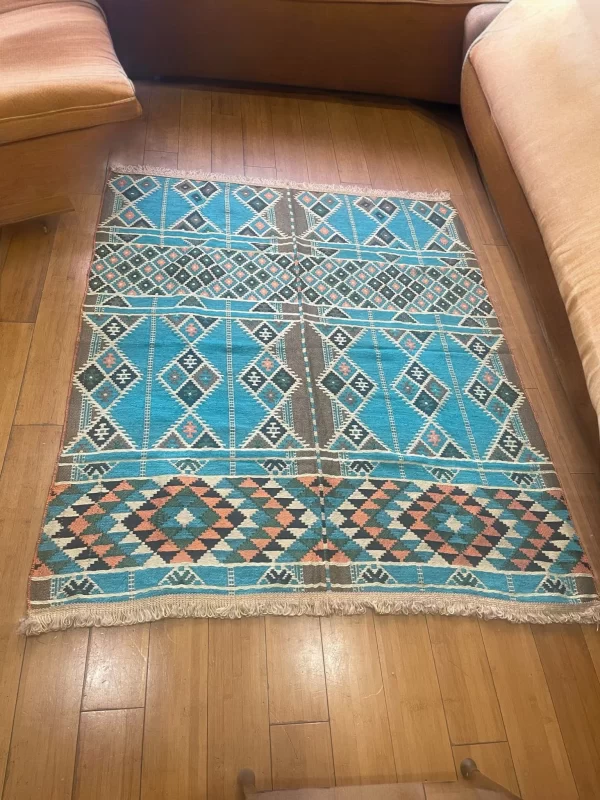 Egyptian Bedouin Kilim Rug - Turquoise Geometric Design