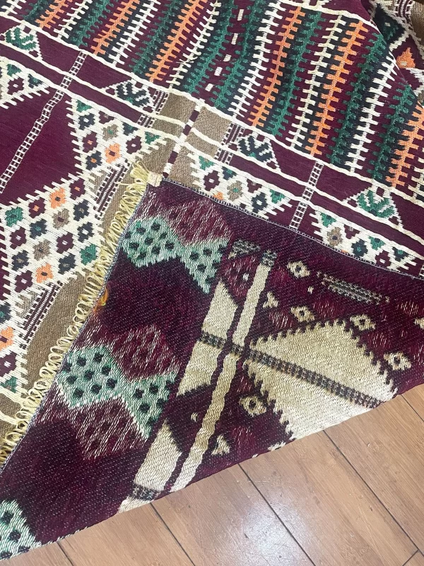 Egyptian Bedouin Kilim Rug - Deep Burgundy Geometric Design - Image 2