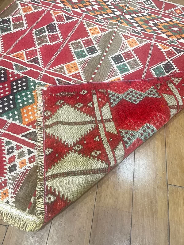 Egyptian Bedouin Kilim Rug - Red Geometric Design - Image 2