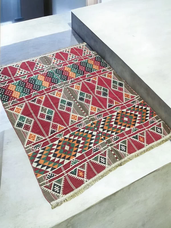 Egyptian Bedouin Kilim Rug - Red Geometric Design - Image 4