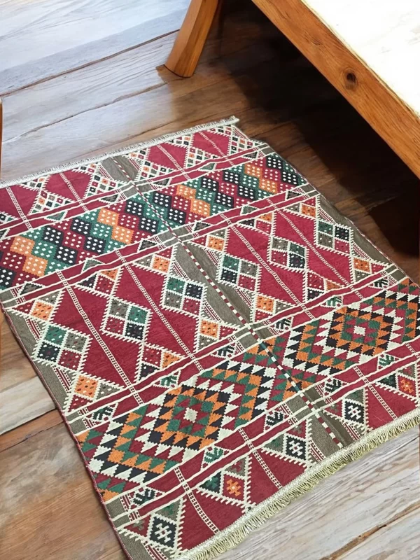 Egyptian Bedouin Kilim Rug - Red Geometric Design - Image 3