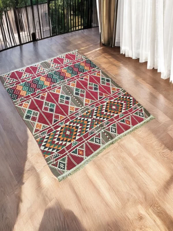 Egyptian Bedouin Kilim Rug - Red Geometric Design - Image 5