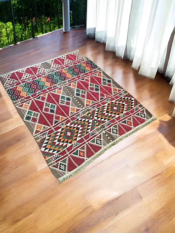 Egyptian Bedouin Kilim Rug - Red Geometric Design - Image 6