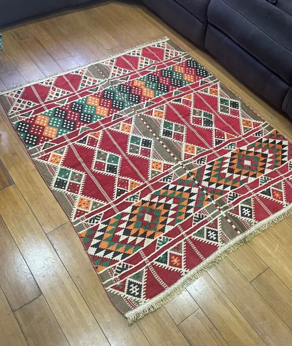Egyptian Bedouin Kilim Rug - Red Geometric Design