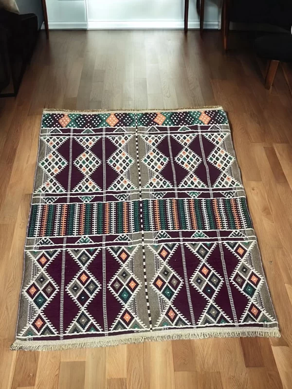 Egyptian Bedouin Kilim Rug - Deep Burgundy Geometric Design - Image 3