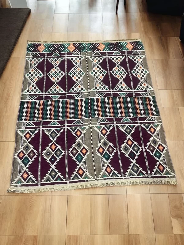 Egyptian Bedouin Kilim Rug - Deep Burgundy Geometric Design - Image 6