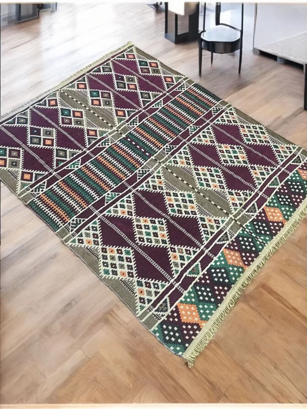 Egyptian Bedouin Kilim Rug - Deep Burgundy Geometric Design