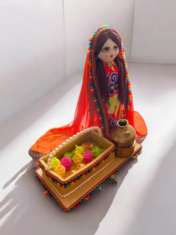 Handmade 19" Egyptian Doll in Traditional Attire with Decorative Base and Accessories - Image 3