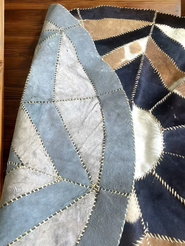 Genuine Leather Cowhide Round Rug - Handmade in Egypt - Image 4