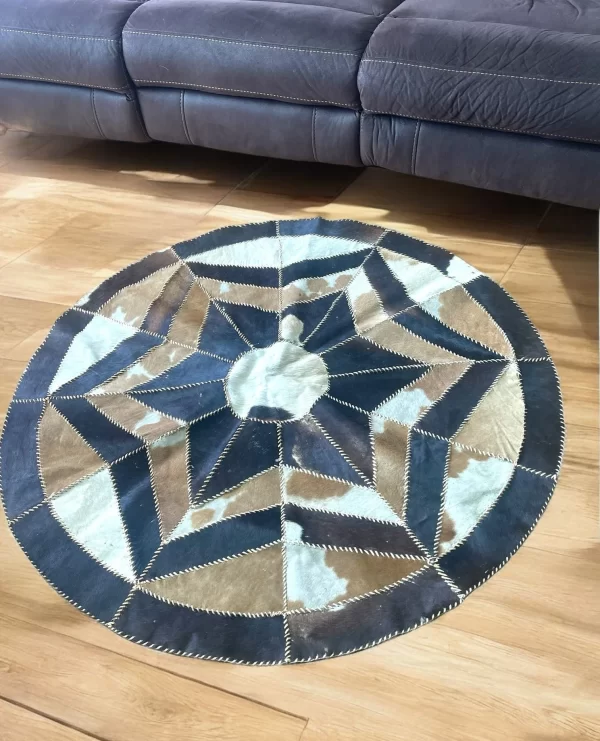 Genuine Leather Cowhide Round Rug - Handmade in Egypt - Image 8