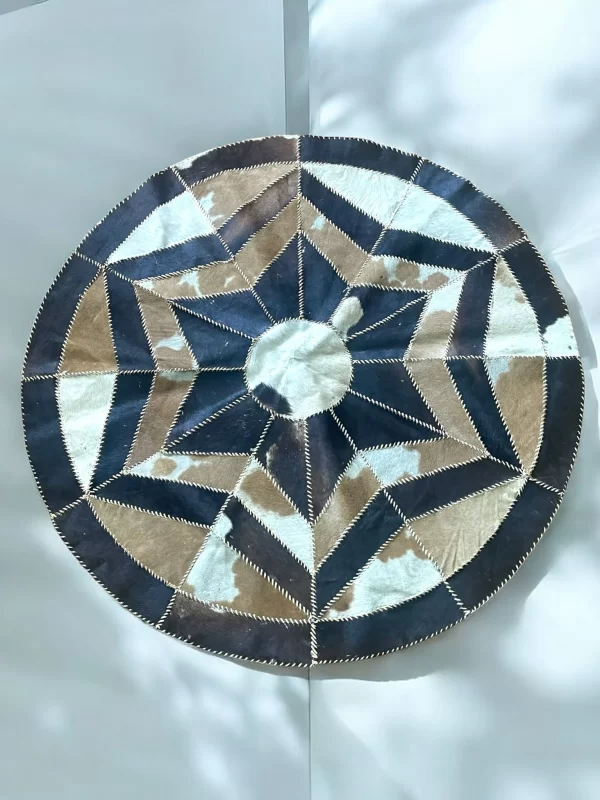 Genuine Leather Cowhide Round Rug - Handmade in Egypt - Image 7