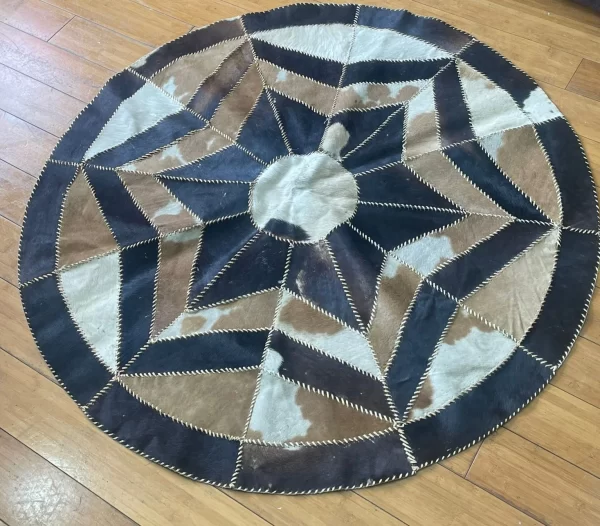 Genuine Leather Cowhide Round Rug - Handmade in Egypt - Image 3