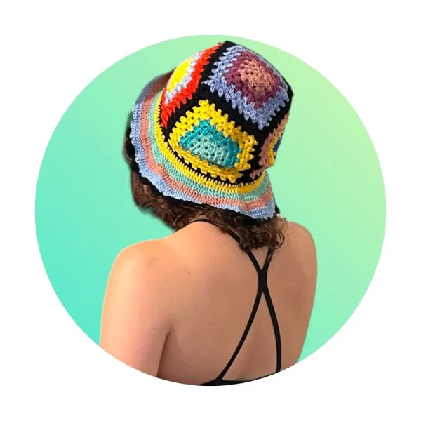 Handmade Crochet Bucket Hat for Women - Multicolor Plaid Design - Image 4