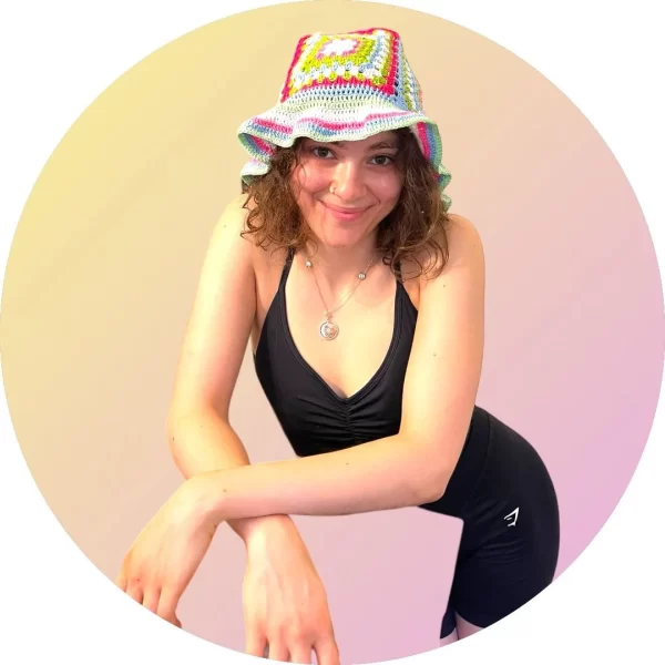 Handmade Crochet Floral Bucket Hat  - Vibrant Plaid Design