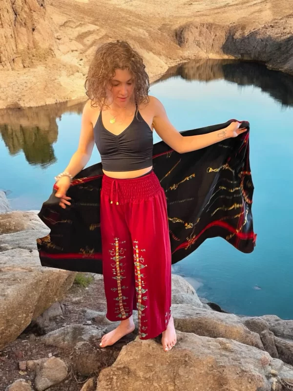 Handmade Embroidered Wide-Leg Pants - Comfort Meets Style - Image 3