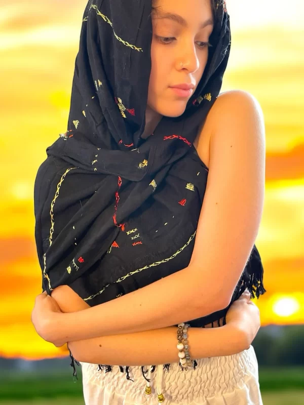 Handwoven Cotton Embroidered Scarf - Image 3