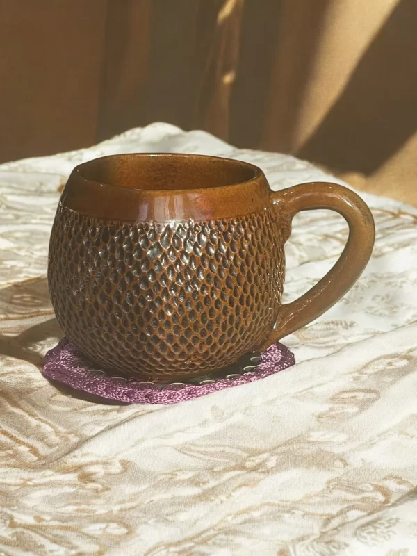 Unique Handcrafted Textured Honeycomb Stoneware Mug - Image 6