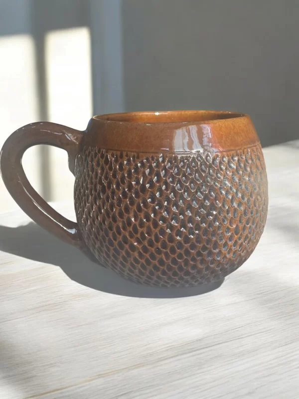 Unique Handcrafted Textured Honeycomb Stoneware Mug - Image 5