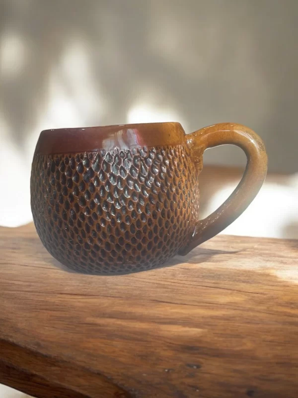 Unique Handcrafted Textured Honeycomb Stoneware Mug - Image 4