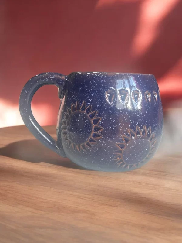 Navy Blue Sunburst Handcrafted Ceramic Mug - Image 5
