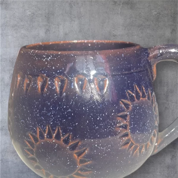 Navy Blue Sunburst Handcrafted Ceramic Mug - Image 2