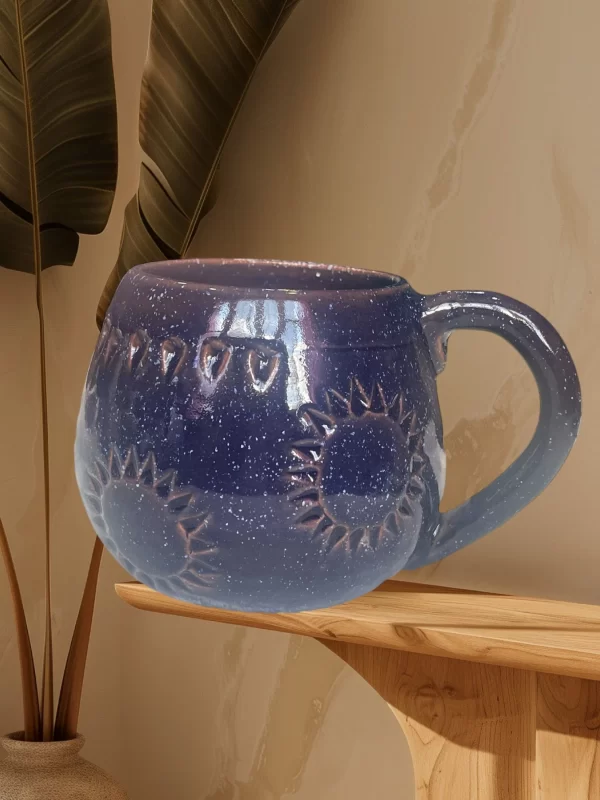 Navy Blue Sunburst Handcrafted Ceramic Mug - Image 3