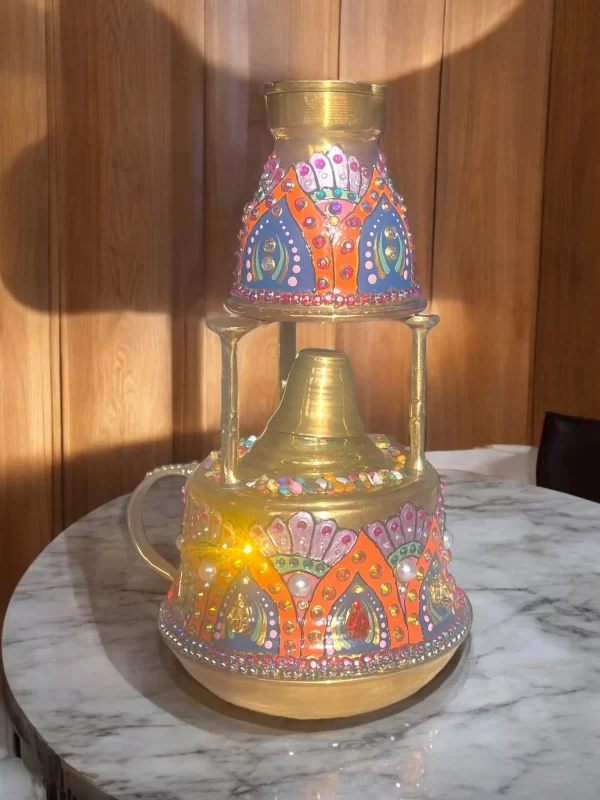Hand-Painted Brass Coffee Pot with Crystal Studs - Egyptian Turkish Coffee Set - Image 2