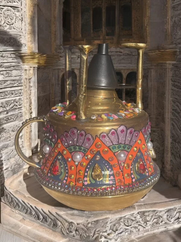 Hand-Painted Brass Coffee Pot with Crystal Studs - Egyptian Turkish Coffee Set - Image 4