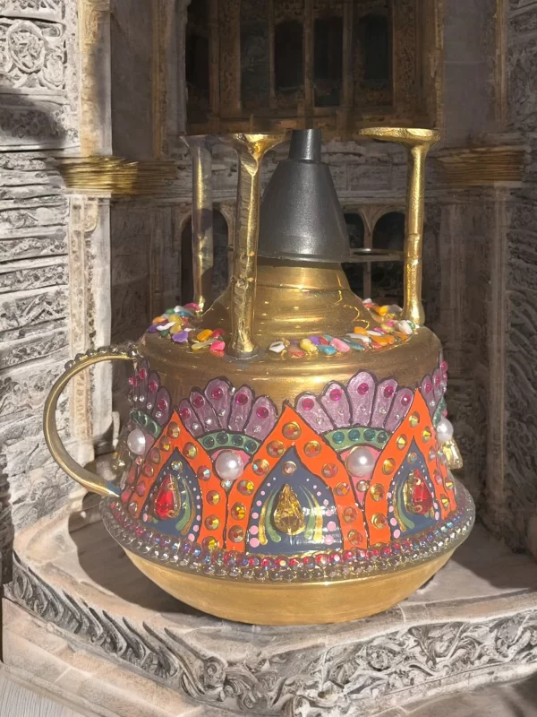 Hand-Painted Brass Coffee Pot with Crystal Studs - Egyptian Turkish Coffee Set - Image 7
