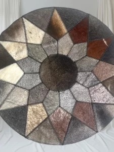 Artisanal Round Cowhide Placemat with Earthy Tones – 21" Diameter