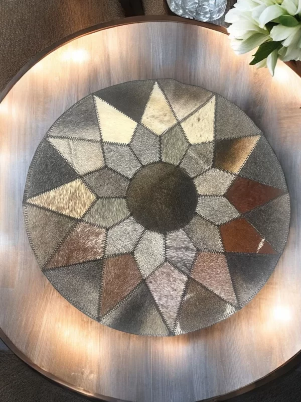Artisanal Round Cowhide Placemat with Earthy Tones – 21" Diameter