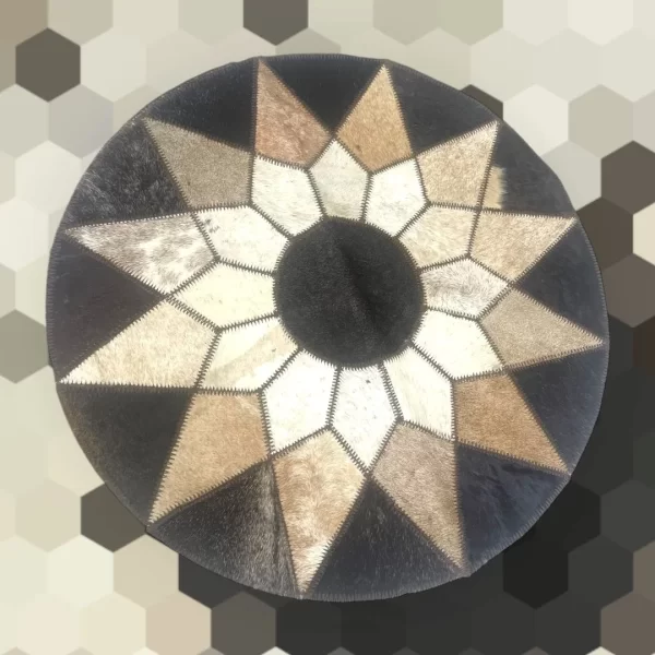 Elegant Round Cowhide Placemat with Geometric Starburst – 21" Diameter - Image 4