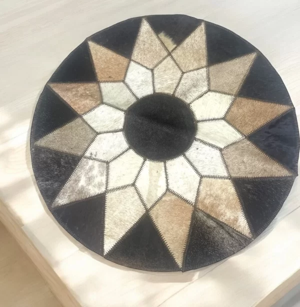 Elegant Round Cowhide Placemat with Geometric Starburst – 21" Diameter