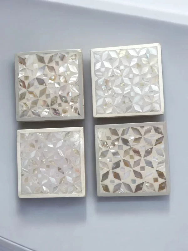 Luxurious Mother-of-Pearl Mosaic Coasters – Set of 4 - Image 2