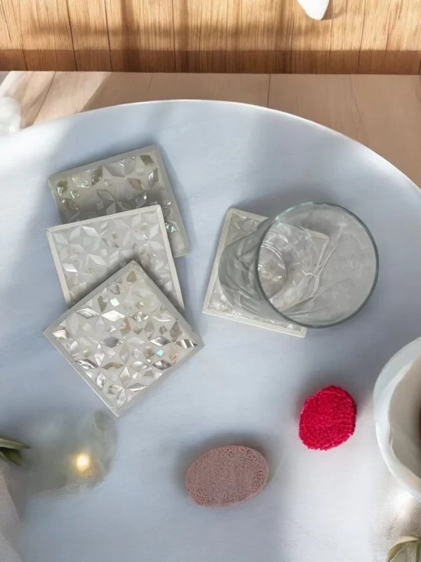 Luxurious Mother-of-Pearl Mosaic Coasters – Set of 4 - Image 6