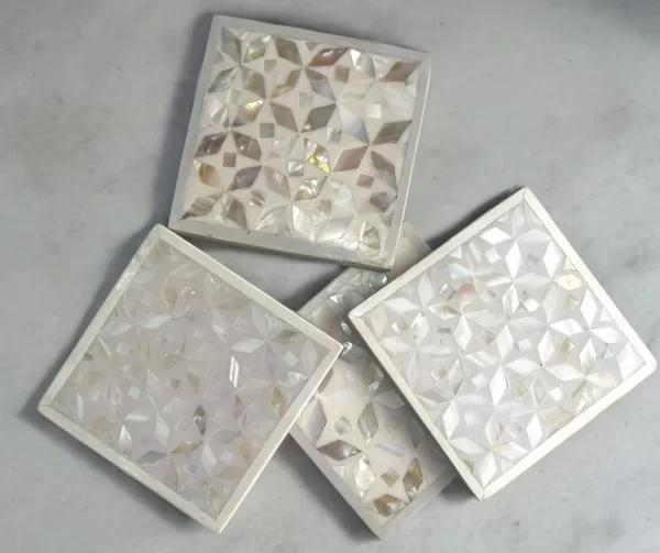Luxurious Mother-of-Pearl Mosaic Coasters – Set of 4