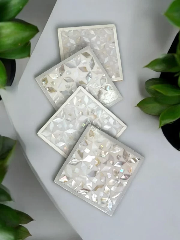 Luxurious Mother-of-Pearl Mosaic Coasters – Set of 4 - Image 4