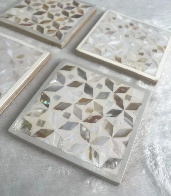 Luxurious Mother-of-Pearl Mosaic Coasters – Set of 4 - Image 3