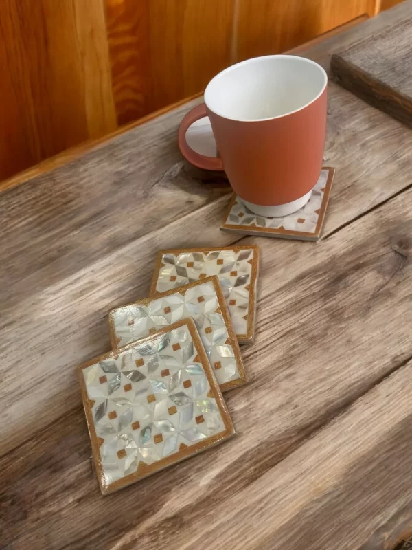 Luxurious Mother-of-Pearl Coasters with Golden Accents – Set of 4 - Image 4