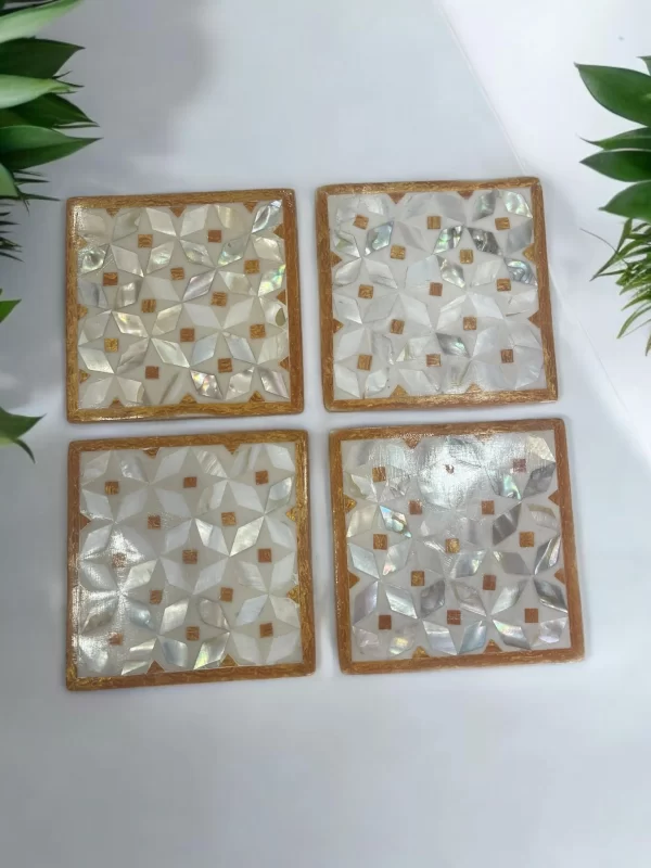 Luxurious Mother-of-Pearl Coasters with Golden Accents – Set of 4 - Image 2