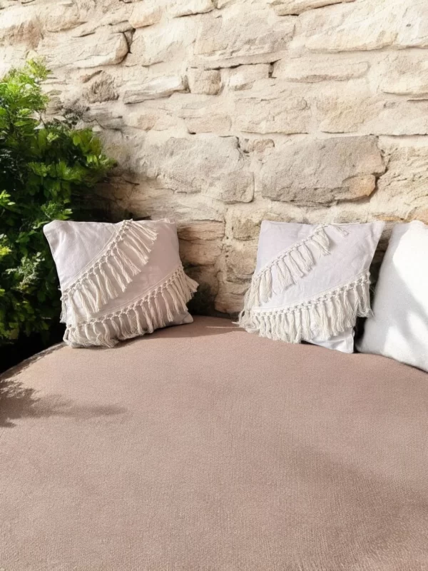 Boho Fringe Hand-Embroidered Pillow Set – Natural Minimalist Design - Image 3